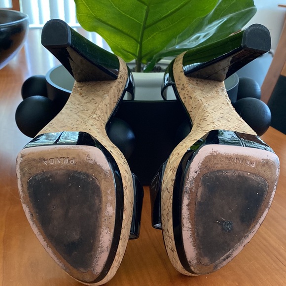 Prada - Black Patent Leather Cork Platform Heel (EU 39 / US 8.5) - Picture 8 of 13